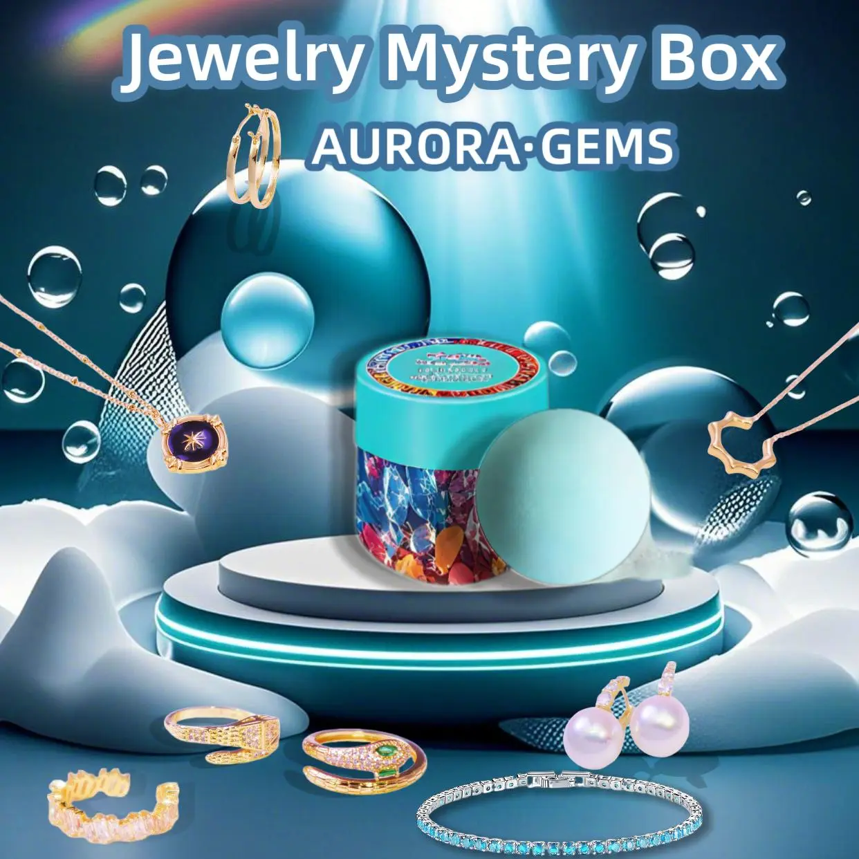 Jewelry Mystery Box with Random Fine Jewelry Necklace Earrings Bracelet Charm Adjustable Ring Cute Surprise Fun Gift for Parties Valentine's Day Mother's Day with  Bomb Reveal
