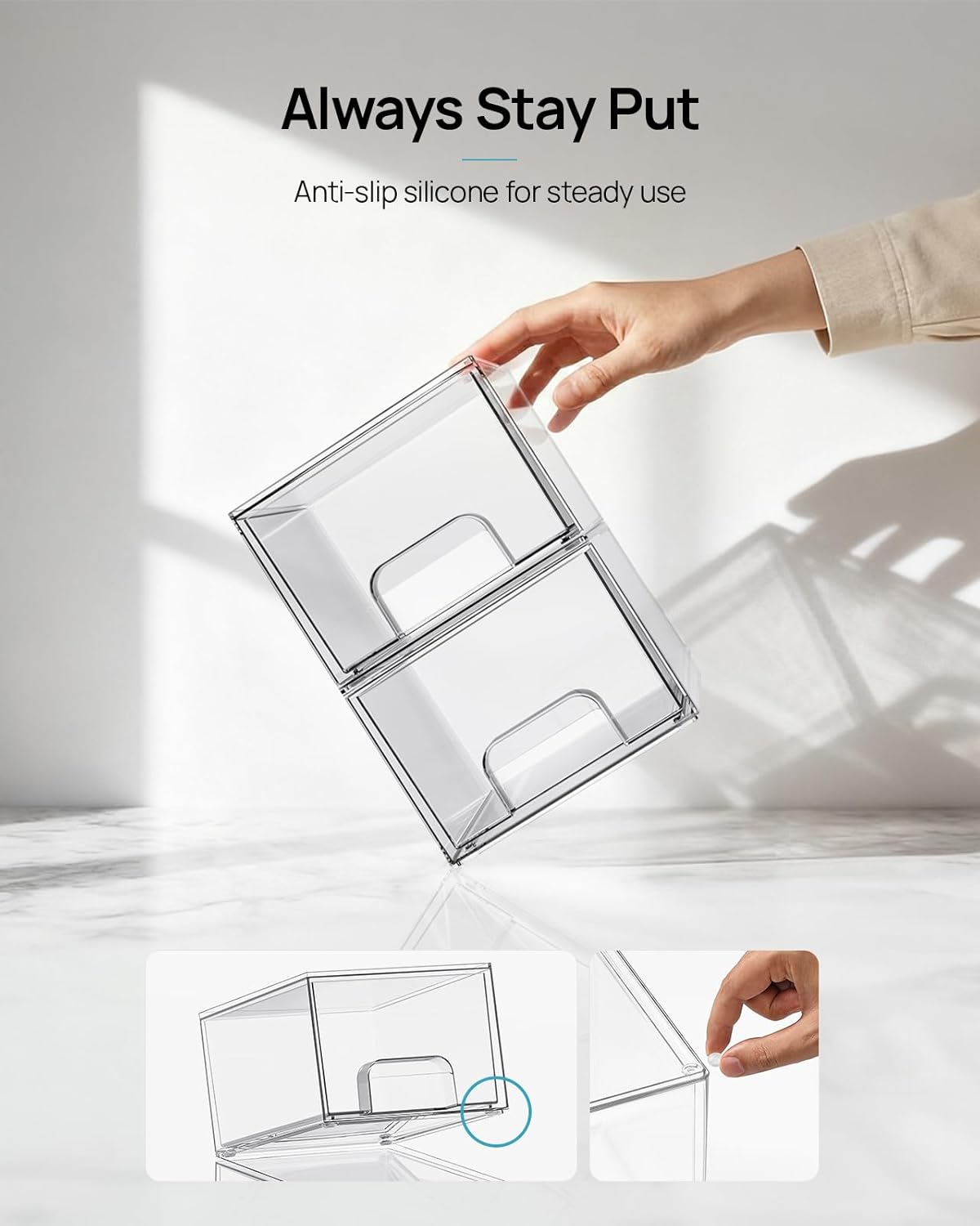 4 Pack Small Clear Stackable Storage Drawers,Acrylic Bathroom Makeup Organizer,Plastic Storage Bins For Vanity, Undersink, Kitchen Cabinets, Pantry, Home Organization