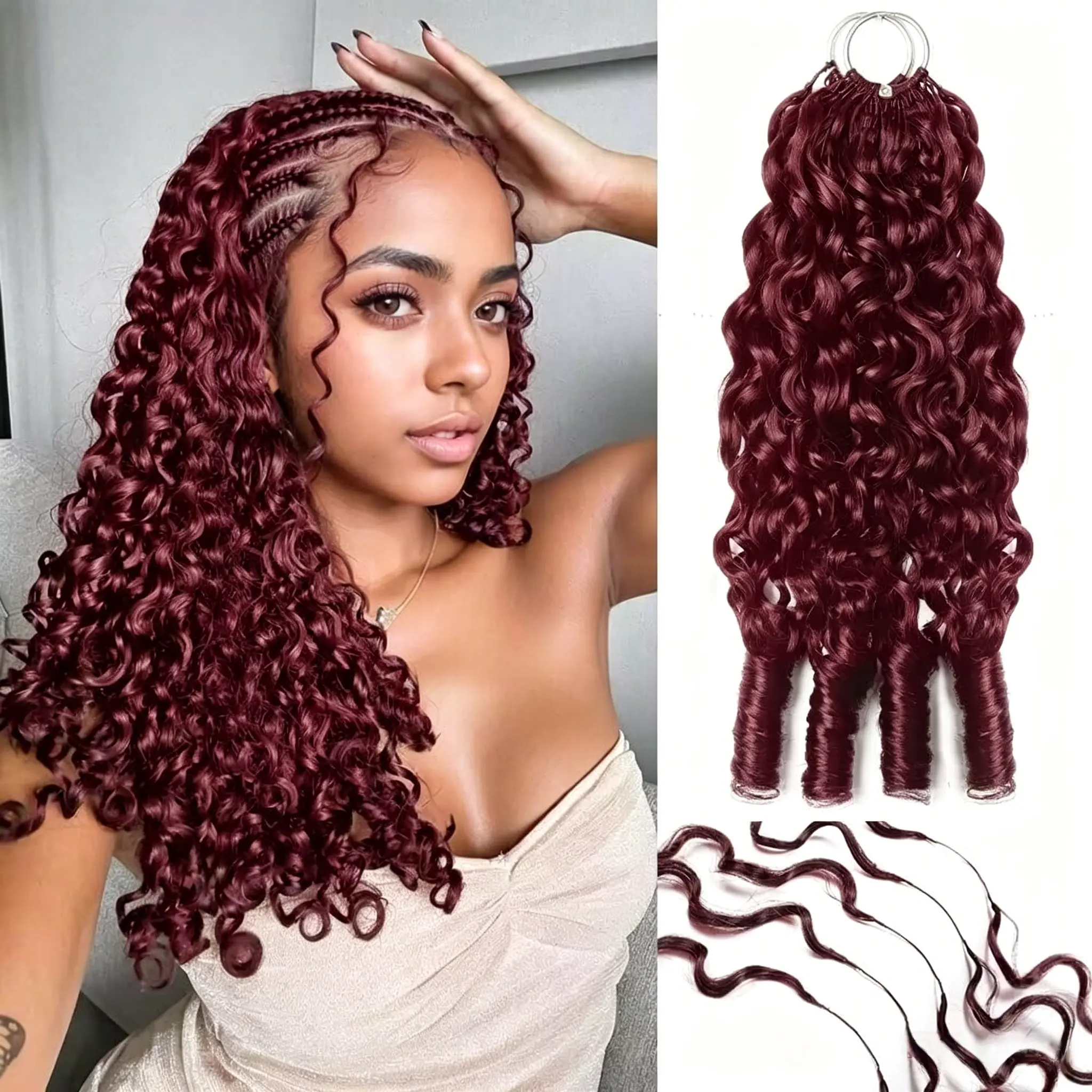 [New In] Bling Hair 99J Burbundy Color Burmese Curly Miracle Knots Crochet Human Hair Extension For Black Women Feathered Human Crochet Hair Bundles