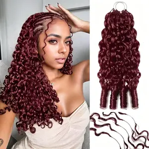 [New In] Bling Hair 99J Burbundy Color Burmese Curly Miracle Knots Crochet Human Hair Extension For Black Women Feathered Human Crochet Hair Bundles