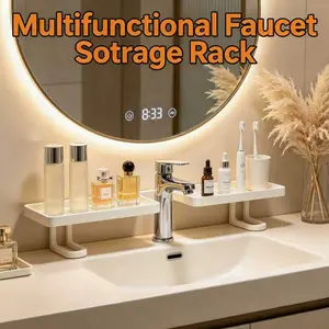 No-Drill Faucet Holder Shelf, and Plastic Storage Rack, Kitchen Bathroom Universal, Sink Sponge Drainer, Space-Saving Organizer