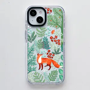 Cute Forest Fox Pattern , Scratch Resistant Shockproof Protective Cover TPU Clear Soft Phone Case for iPhone 16 15 14 13 12 11 Pro Max Plus Trendy