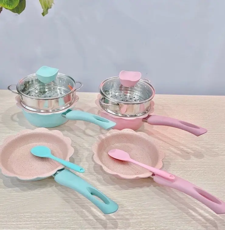 Non-Stick Stoneware Pots and Pans Set with Steamer