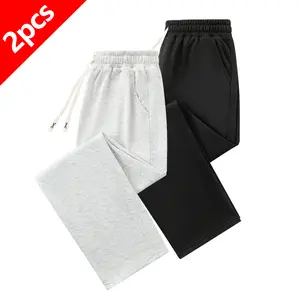 Men's 2pcs Drawstring Waist Sports Pants Regular Fit Knitted Straight-Leg Casual Long Pants for Gym Running All Seasons - Elastic, Fabric