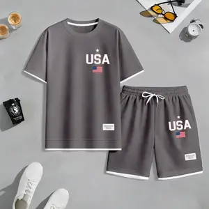 Men's Spring/Summer Drawstring Shorts Two-Piece Set Casual short-sleeved shirt and shorts combo, ideal for daily wear, sports and a relaxed energetic lifestyle.