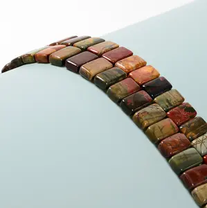 Natural Red Creek Jasper Double Drill Rectangle Beads Size 10x20mm 8'' Strand