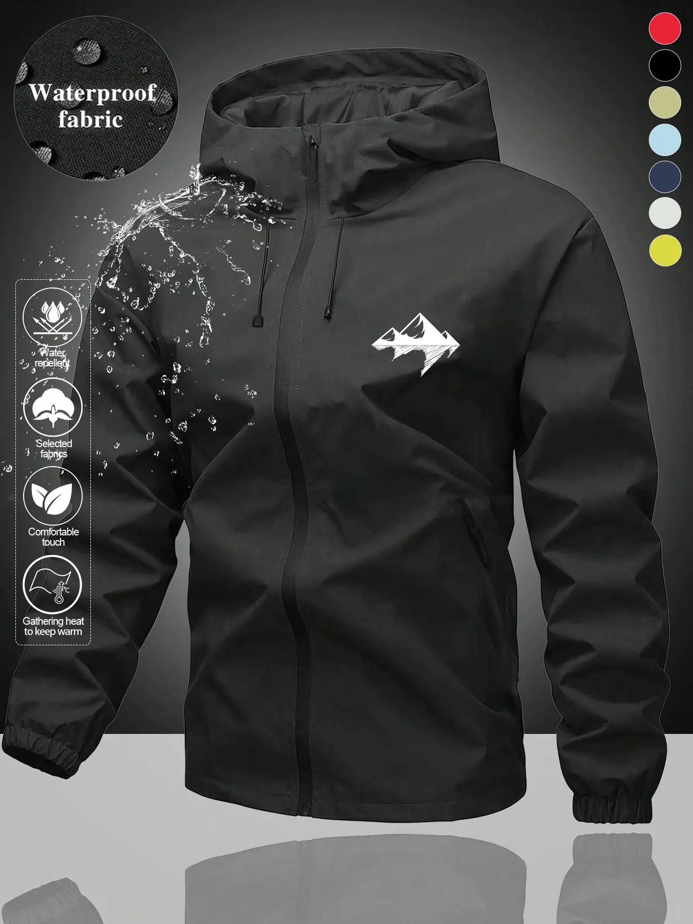 Men's Lightweight Waterproof Windbreaker Jacket | Hooded Zip Up Functional Outerwear with Shark Graphic | Streetwear Splash Ink Print Techwear