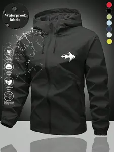 Men's Lightweight Waterproof Windbreaker Jacket | Hooded Zip Up Functional Outerwear with Shark Graphic | Streetwear Splash Ink Print Techwear