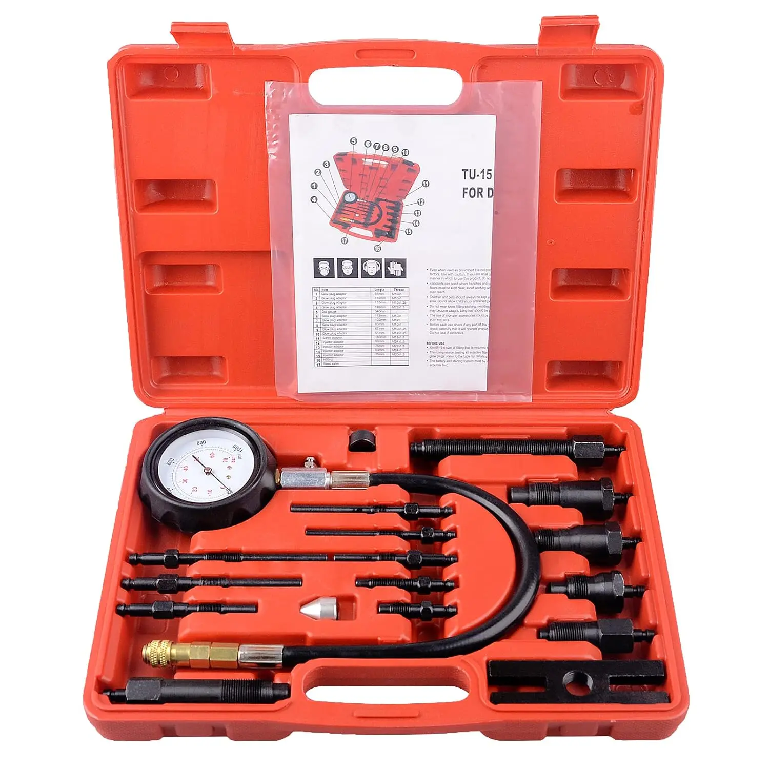17 count Diesel Engine Compression Tester Kit Tool Set Automotive Compressor