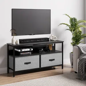 Tv Stand Dresser with Storage, Tv Console for Living Room, 2-Drawer Entertainment Center with Open Shelf, Fabric Drawer Tv Cabinet for 32 to 55 Inch Tvs & Media