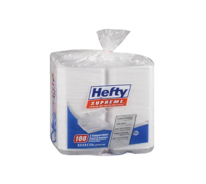Hefty Disposable Foam Compartment Tray with 9" Hinged Lid, 100-Count Compartment Plates Disposable