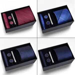 [fathersdaygift]5 Packs Men’s Necktie Set, Formal Business Tie with Pocket Square, Cufflinks and Tie Clip, 4 Classic Patterns Stylish Dress Tie Collection for Wedding, Office, Party Formal Occasions, Ideal Gift for Men