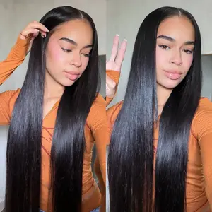 OQ HAIR Straight Human Hair Glueless Wigs With Drawstring 100% Human Hair Bleached Knots Upgraded 9X6 HD Lace Front Wigs Invisible Melt Skin