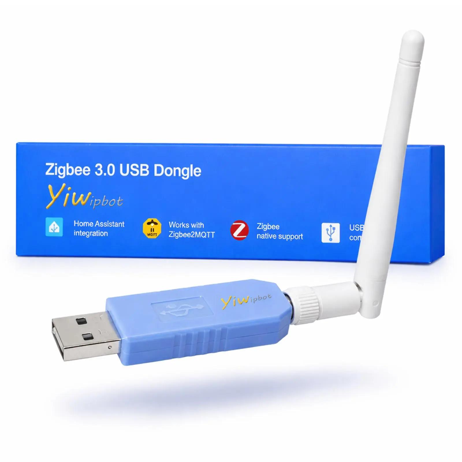 Zigbee 3.0 USB Dongle Coordinator with Antenna, Long Range USB 2.0 Wireless Adapter Compatible with Home Assistant, Zigbee2MQTT & ZHA. Smart Home Automation Receiver for Plugs, Switches, Sensors, Lights & Security Devices. 1-Pack