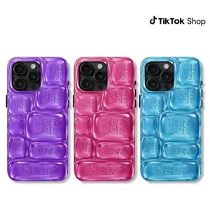 [FREE 5 Stickers] NeeDohS Ice Cube Case, 3D Visual Printed Graphic Hard Cover, Anxiety Sensory Play Case for iPhone 11-17 Pro Max