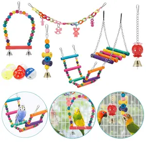 Set of 11 Cage Colorful Toys, Swing Hanging Standing Chewing Toy Hammock Climbing Ladder Suitable for Budgerigar, Parakeet, Conure, Cockatiel, Mynah, Love Birds, Finches