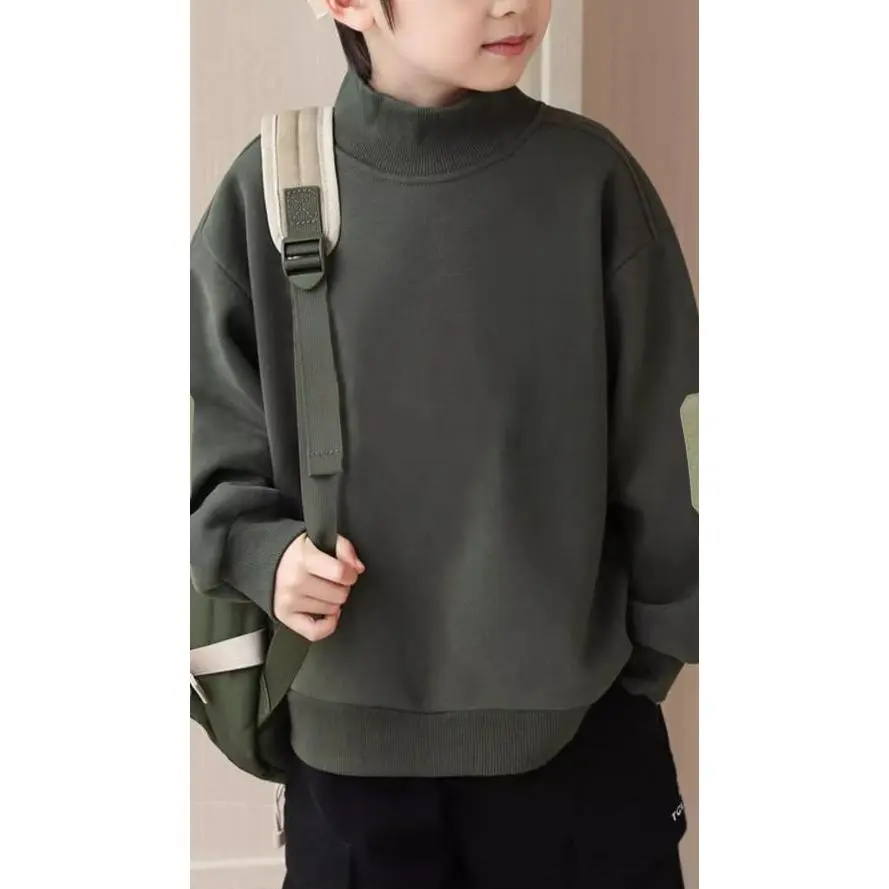 Boys' Fleece-Lined Sweatshirt Winter Children's Half-Turtle New Base Layer Thickened Warm-Piece Big Boys