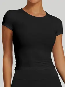 Women's Quick-Dry Yoga Top, Tight-Fitting Short Sleeve Gym Shirt, Pure Color Outdoor Running Sports Tee, Casual Summer Wear, Dry Fit Wicking