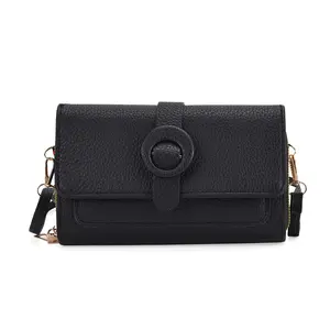 Shop LC Black Solid Faux Leather Crossbody Wallet with Shoulder Strap