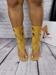 Camel grommet hole thong strap stiletto booties spring summer boot