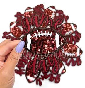 Maroon Game Day Football STICKER Adhesive Sequin Embroidery Patch