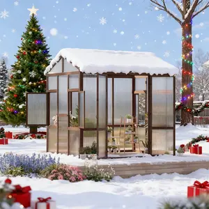 GAOMON 6X8 ft Wooden Greenhouse for Outdoor - Walk-in Heavy Duty Green House Kit with 6mm Polycarbonate, Ventilated Window & Lockable Door for Backyard, Patio, Lawn