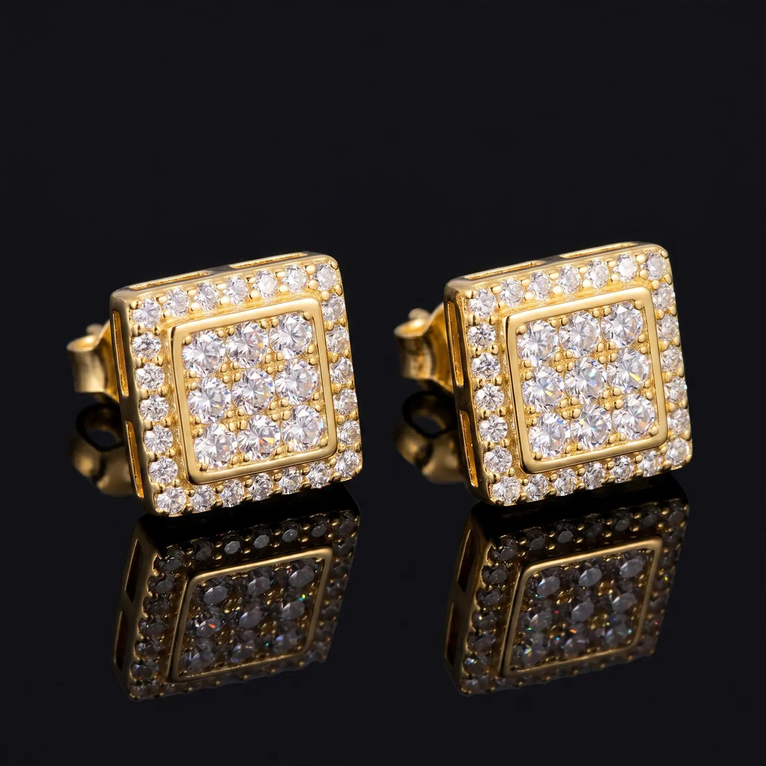 HELLOICE Moissanite Square Cut Stud Earrings for Men VVS D Color Synthetic Moissanite Earrings 925 Sterling Silver Jewerly Gift
