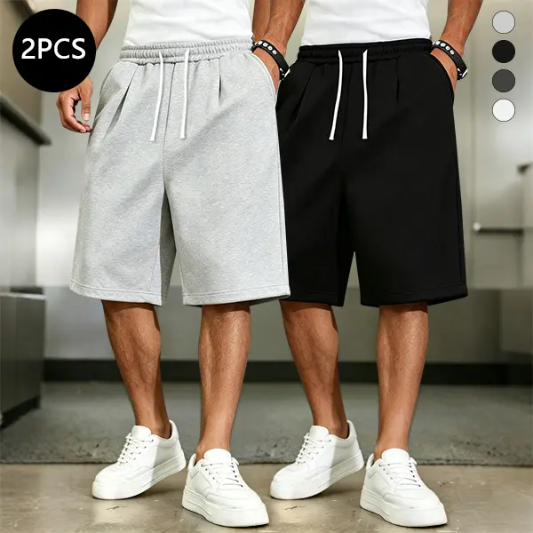 2-pack men’s knit shorts, loose fit, versatile, mid-thigh length with drawstring, multiple colors; street style, comfortable for everyday wear