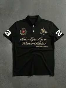 Men's Casual Polo Shirt, Bottom with Badge, Horse Logo, Comfortable Fabric, Fitted, Fashionable, Business Casual, Weekend Wear