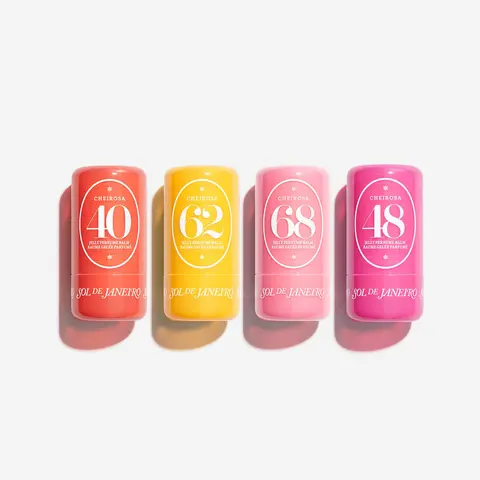 Sol de Janeiro 4g Jelly Perfume Balm Quad - Pocket-Sized Fragrance Set with Warm Gourmand, Fruity Floral, Warm Floral Cheirosa Scents, Fruit Fragrances, Discreet Touch-Ups, No Mess, No Spills, Swipe Anytime