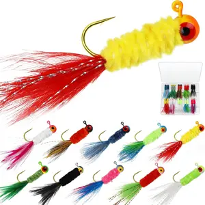 Doveusn Crappie Jigs Hand-Tied Marabou Jigs Ice Fly Fishing Lures 1/32oz 1/16oz 1/8oz Hair Jigs for Panfish Sunfish Walleye 20-40pcs.