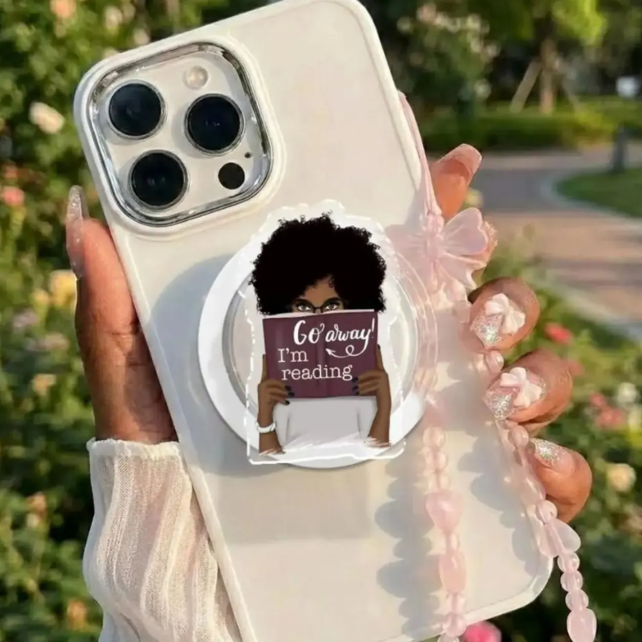 Bookish Black Girl Magnetic Phone Grip, Reading Phone Holder Stand