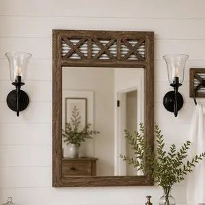Autumn Alley Rustic Farmhouse Barn Door Wall Mirror – Wood & Galvanized Metal Vanity Mirror for Bathroom, Bedroom & Entryway, Small - 20” x 28”