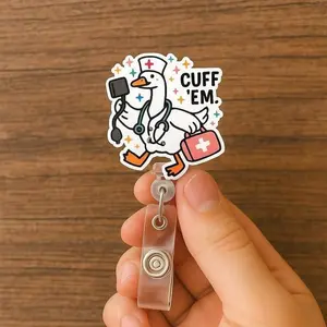 Silly Goose Nurse Badge Reel, Funny Duck ID Holder, Cuff Em Retractable Reel, Cute Medical Badge Clip, Nurse Gift, Vet Tech Accessory