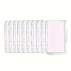 Set of 10 A6 Ring Binder Pockets, Transparent Zipper Storage Bags, Waterproof PVC Material, Ideal for Financial Records and Cash Organization