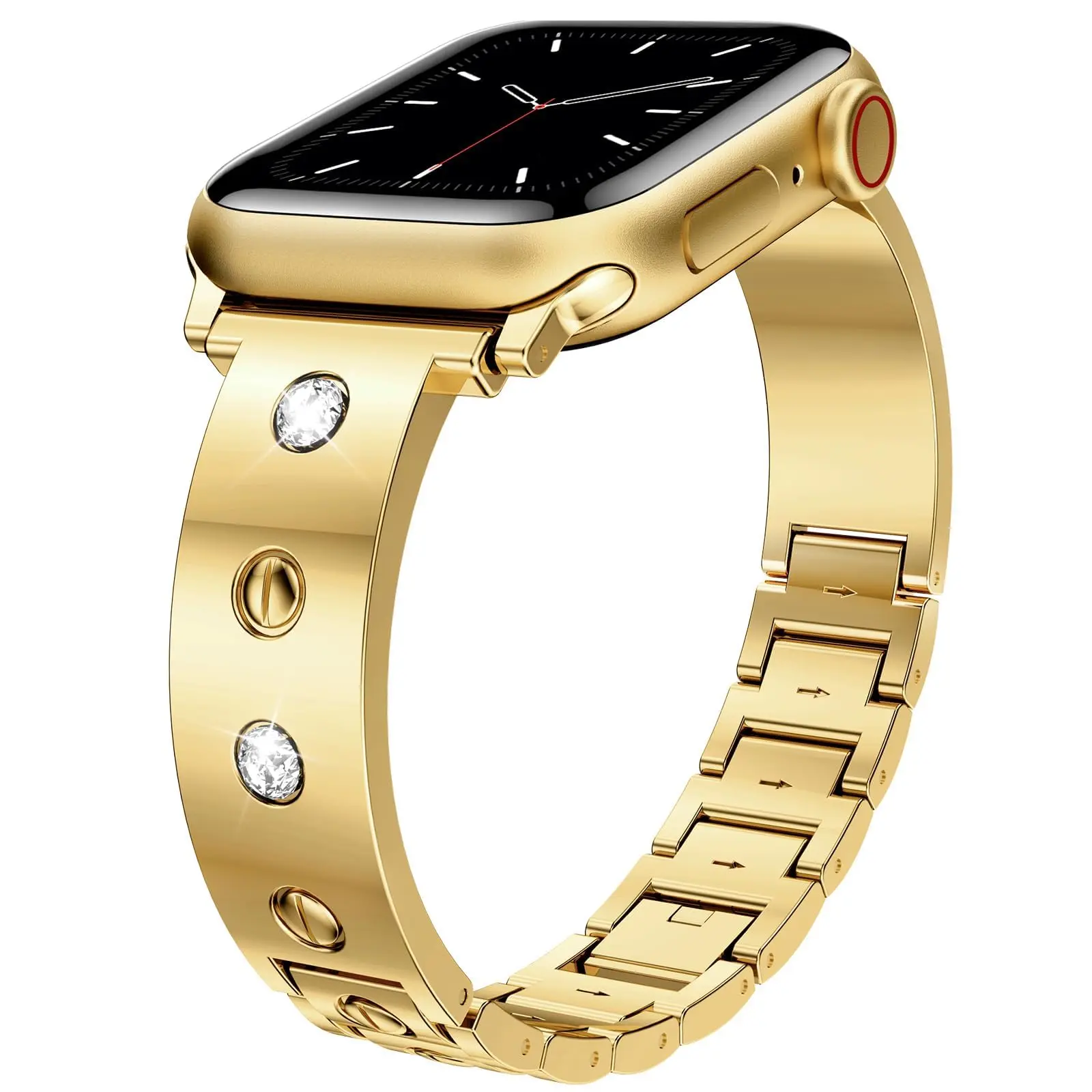 Firsting 316L Stainless Steel Band for Apple Watch, Gold Diamond Women Metal Strap, Compatible with Series 1-11 SE Ultra 2, 38mm-49mm Adjustable