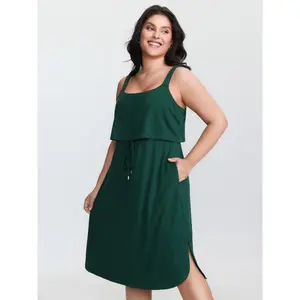 BLOOMCHIC Women's Plus Size Spandex Fabric Casual Cami Mini Dress - Drawstring Waist Swimweek