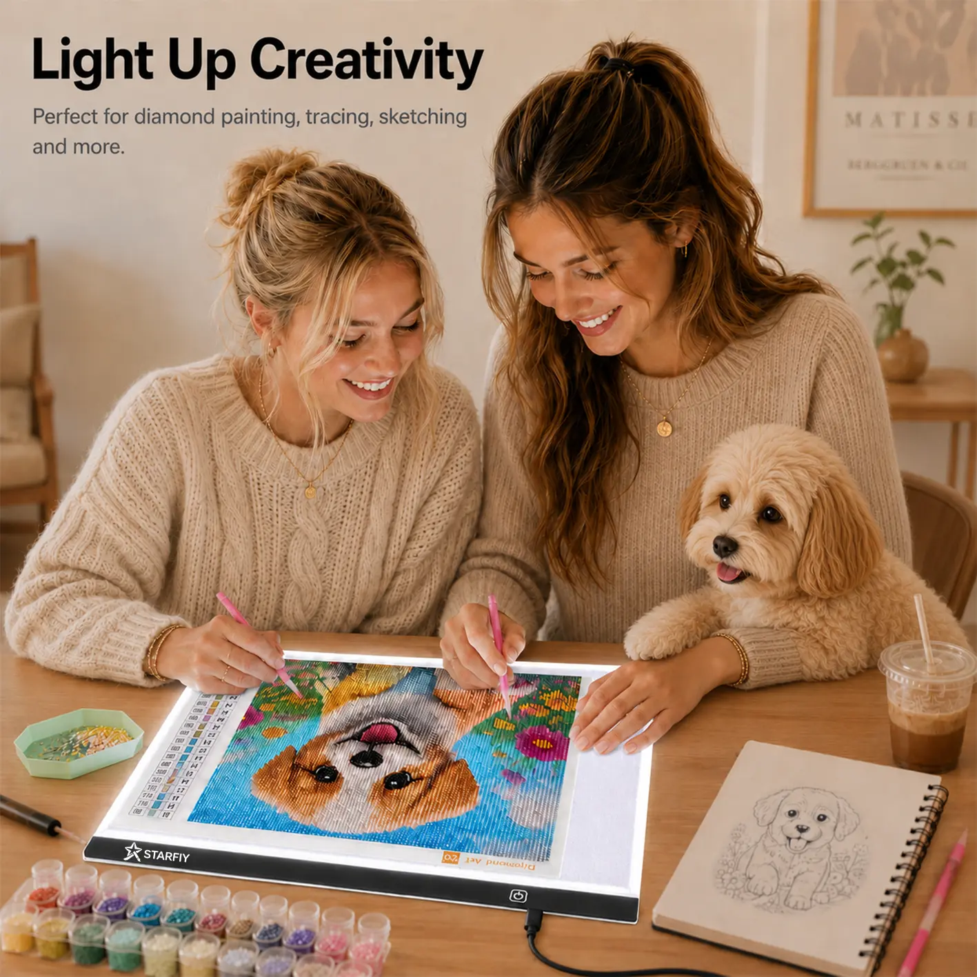 A3 LED Light Pad for Diamond Painting, 40x33cm Dimmable Tracing Light Board with Scale Marks, USB Powered Drawing Copy Pad for Sketching, Tracing, Calligraphy and DIY Crafts，StarFly