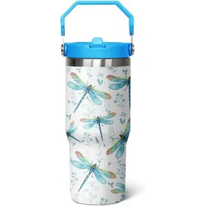 30 oz Dragonfly Tumbler With Lid and Straw,Dragonfly Reusable Water Bottle Cups Coffee Mug Travel Tumbler,Dragonfly Gifts for Women,Dragonfly Ornament, Stuff, Accessories