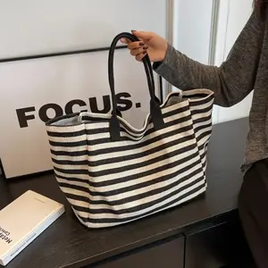 small and exquisiteSmall And ExquisiteCommuter Bag Women Fashion Large-Capacity Handbag Bag Student Striped 2024 New Niche Zebra Canvas One-Shoulder Mommy Tote Bags