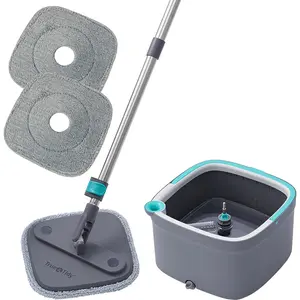 True &amp; Tidy True Clean Mop and Bucket System, Includes Square Spin Mop, Dual Compartment Mop Bucket and 2 Thick Machine Washable Mop Pads (Spin Mop)