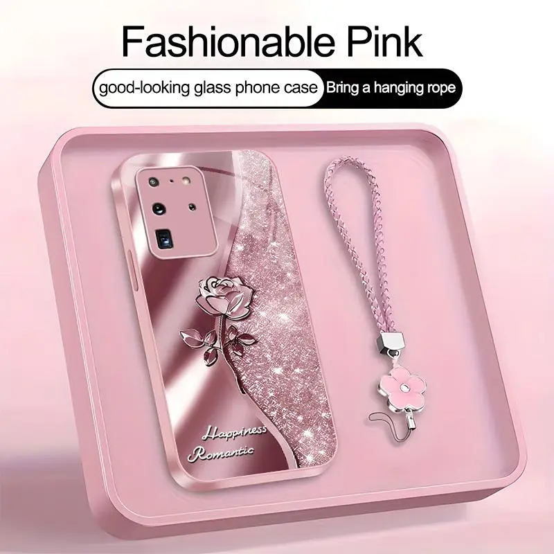 Suitable for [Galaxy S20 Ultra 5g] high-end phone case，a beautiful four-leaf clover lanyard is included,printed case, no glitter，exquisite high-quality rose pattern,a variety of colors are available for you to choose from YM99