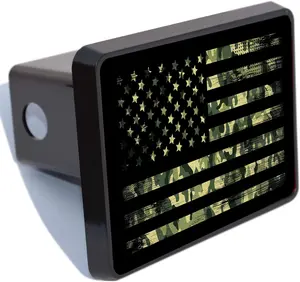 2 Inch Hitch Covers for Trucks, American Flag Receiver Plastic Hitch Covers, Patriotic Flag Plug Black Plastic with White Gloss Aluminum Heavy Towing Hitch Covers for Truck Accessories licenseplateflipper