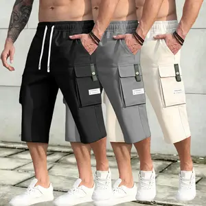 3-Pack Men’s Cargo 3/4 Length Capri Pants, Drawstring Waist, Multiple Pockets, Streetwear Casual Shorts