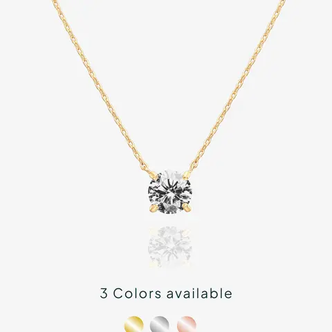 PAVOI 1.5 Carat Cubic Zirconia Solitaire Pendant Necklace - 14K Gold Plated Choker Necklace with Cubic Zirconia Crystal - Hypoallergenic Gold Jewelry Dainty Necklaces for Women