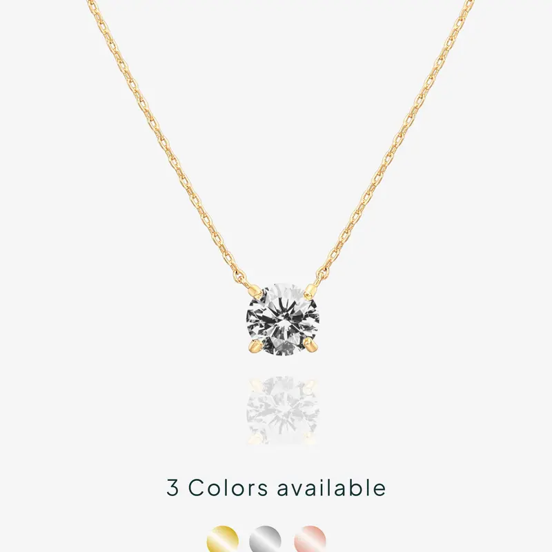 PAVOI 1.5 Carat Cubic Zirconia Solitaire Pendant Necklace - 14K Gold Plated Choker Necklace with Cubic Zirconia Crystal - Hypoallergenic Gold Jewelry Dainty Necklaces for Women