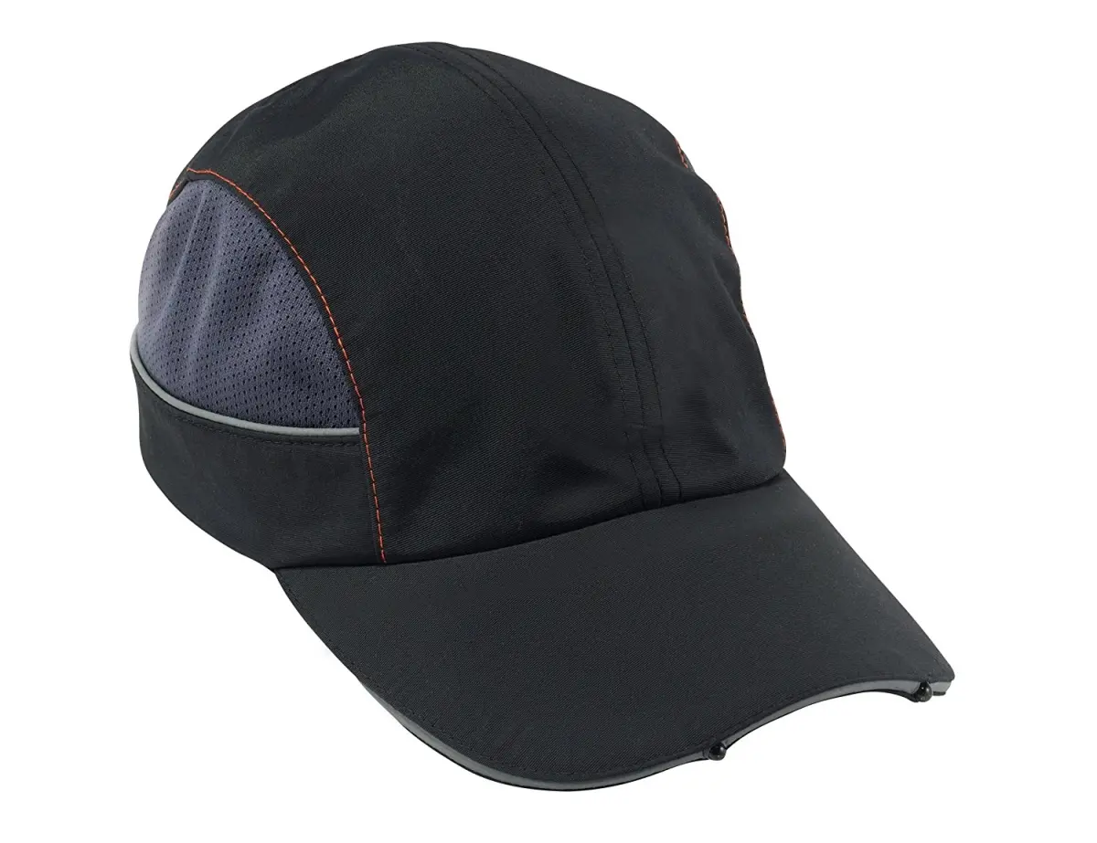 Ergodyne Skullerz 8960 Bump Cap - Black Long Brim Protective Hat with Built-in LED Light, Vented Mesh Sides, Sports, Entertainment Events, Led Lights, Mesh Venting, Vent, Breathable Sports & Outdoor Hats, Athletic Training Sports & Outdoor Hats