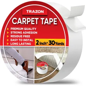 Trazon Carpet Tape Double Sided Rug Tape Grippers for Floors, Area Rugs, Strong Adhesive Removable, Heavy Duty Stickers, Residue Free, 2 Inch 30 Yards