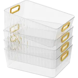 4 Packs Clear Plastic Storage Bin, Pantry Organizer Bin for Refrigerator, Kitchen, Freezer Organization