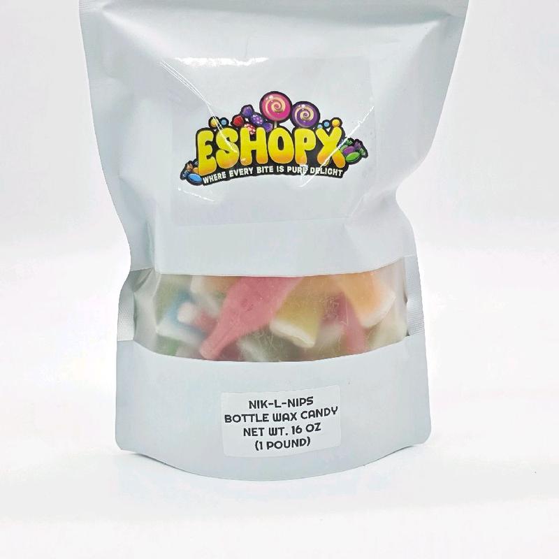 Eshopx Vintage Wax Bottle Candy 1 Pound Pack of Chewy Fruity Bonbons Sour Variety Gummy Juice Flavored Syrups Cherry Orange Lemon Blue Raspberry Green Apple Nostalgic Snack Sweet Fruit Gift TikTok Halloween Treat - Trick-or-Treat Bulk bag